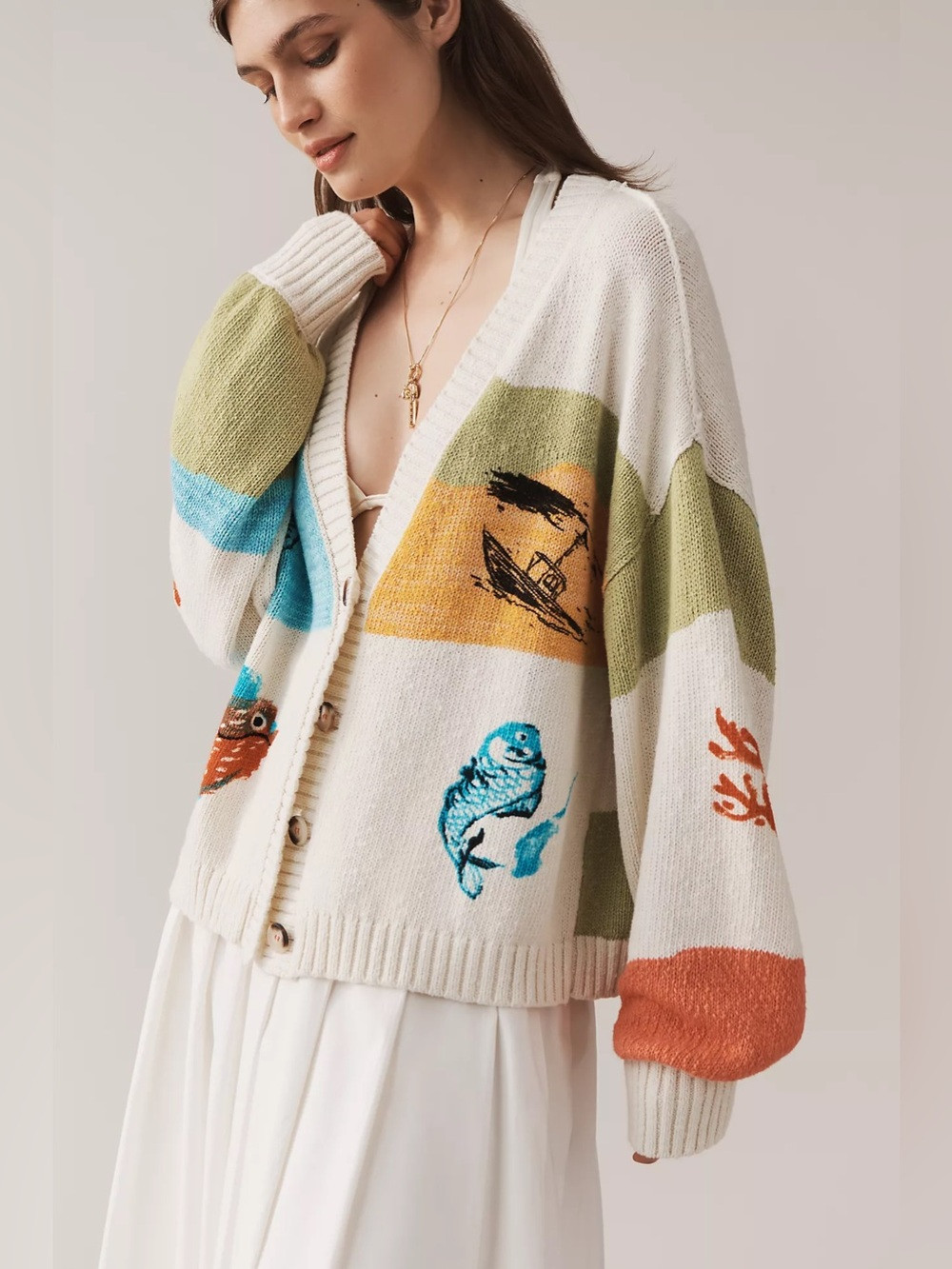 New Anthropologie Pilcro Icon Graphic Cardigan Sweater Size M | Poshmark