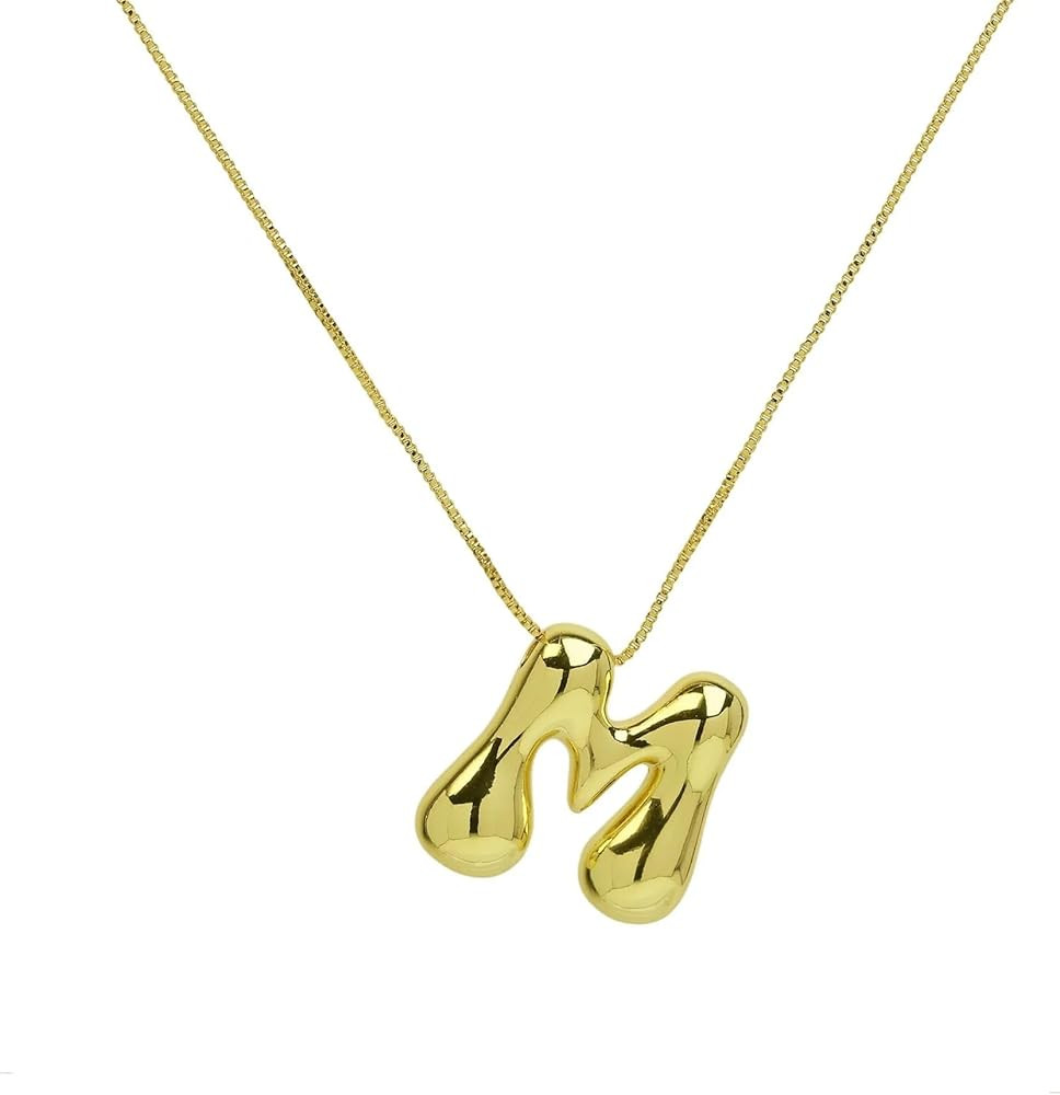 SLOONG 14K Gold Plated Bubble Letter Necklace, Balloon Initial Pendant Necklace Dainty Zircon CZ ... | Amazon (US)