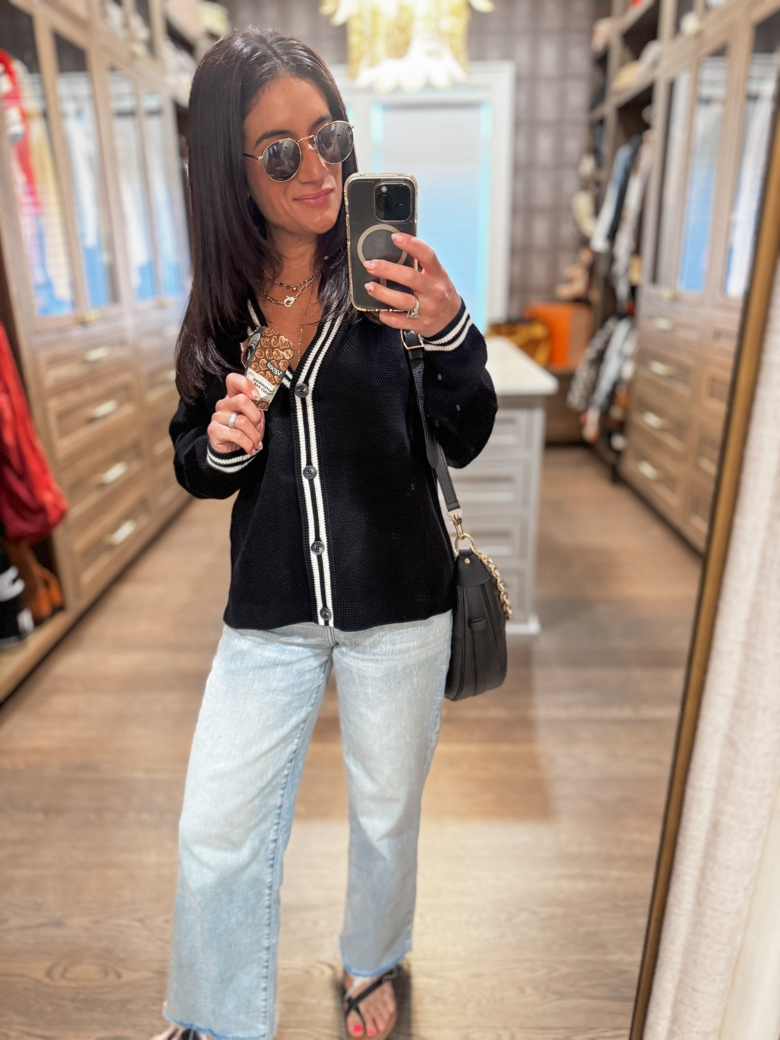 Alo Yoga |  cardigan | wide leg jeans | ray ban 

#LTKOver40 #LTKActive #LTKPetite