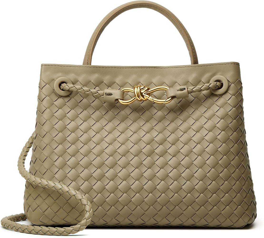 Woven Bag for Women Crossbody Handbag: Vegan Leather Small Tote Purse Trendy Shoulder Handbag Bow... | Amazon (US)