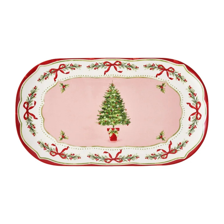 Holiday Time Ceramics Pink/Red Christmas Tree Platter | Walmart (US)