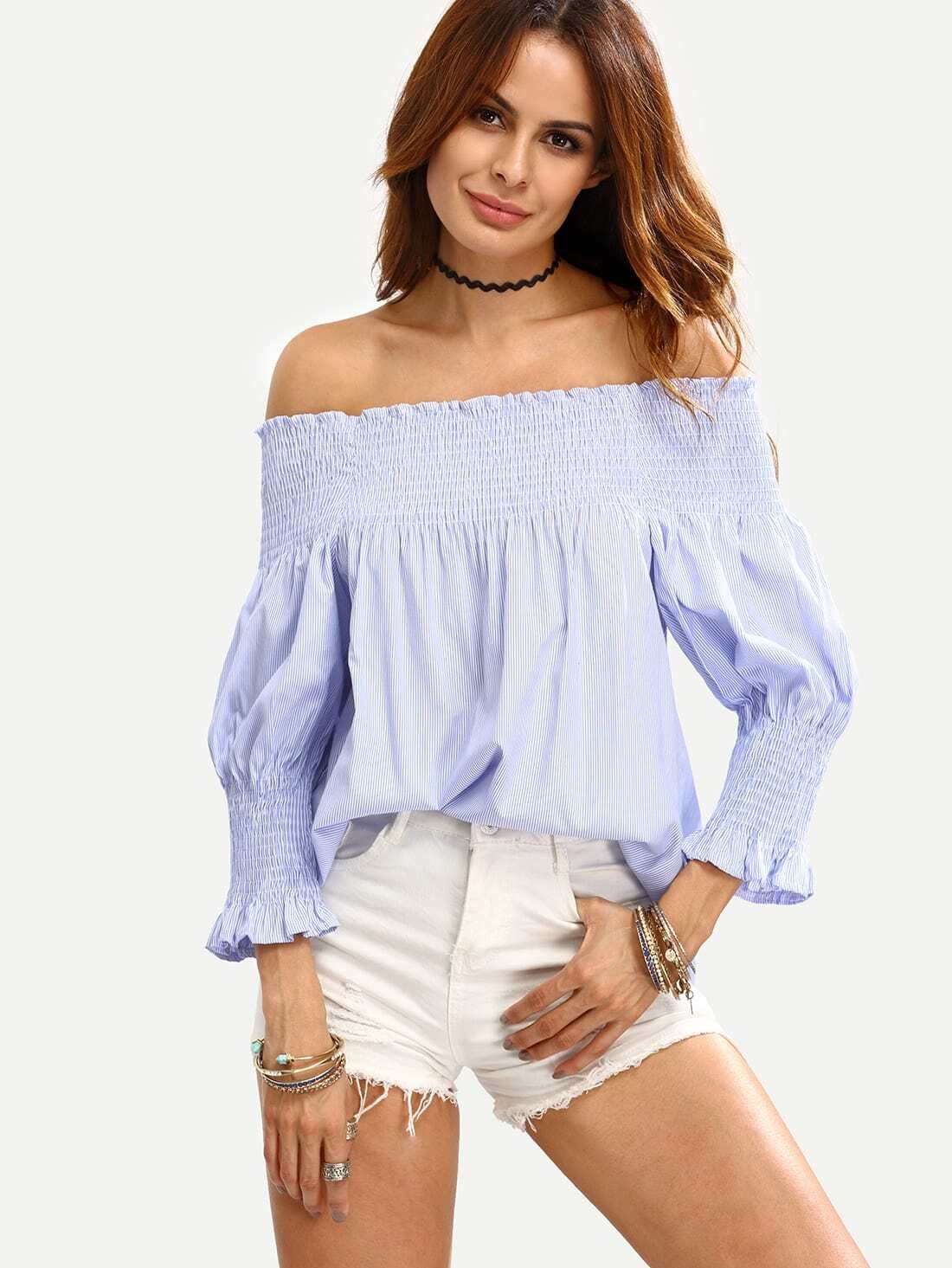 Off The Shoulder Vertical Striped Top | SHEIN