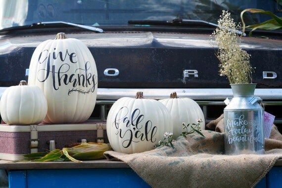 Custom Hand Lettering White Pumpkin, Autumn, HolidayDecor | Etsy (US)