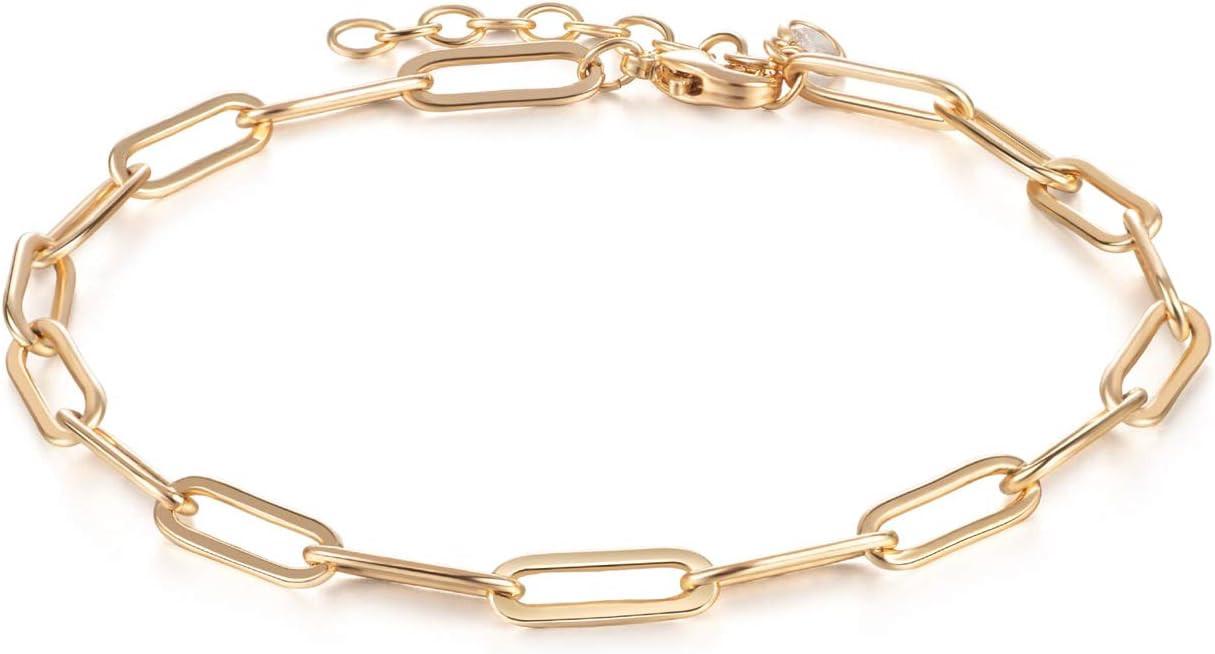 LOYATA Chain Bracelet Gold Link 14K Gold Plated Dainty Pearl Bracelet Simple Jewelry Gift for Wom... | Amazon (US)
