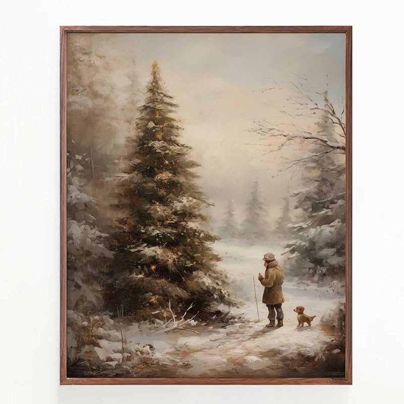 Christmas Vintage Painting Print Winter Rustic Wall Art Farmhouse Christmas Holiday Decor Print C... | Amazon (US)