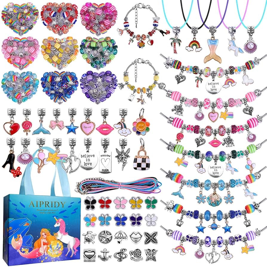 AIPRIDY 150 Pieces Charm Bracelet Making Kit,Unicorn Mermaid Crafts Gifts Set Can Inspires Imagin... | Amazon (US)