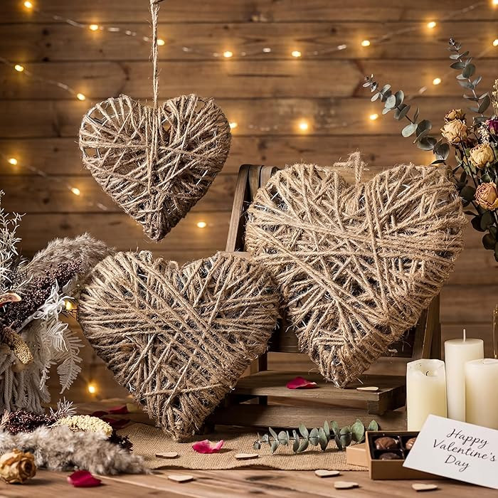 Wesiti 3 Pieces Neutral Valentine’s Day Wall Decor Heart Rattan Rustic Farmhouse Heart Shape Ha... | Amazon (US)