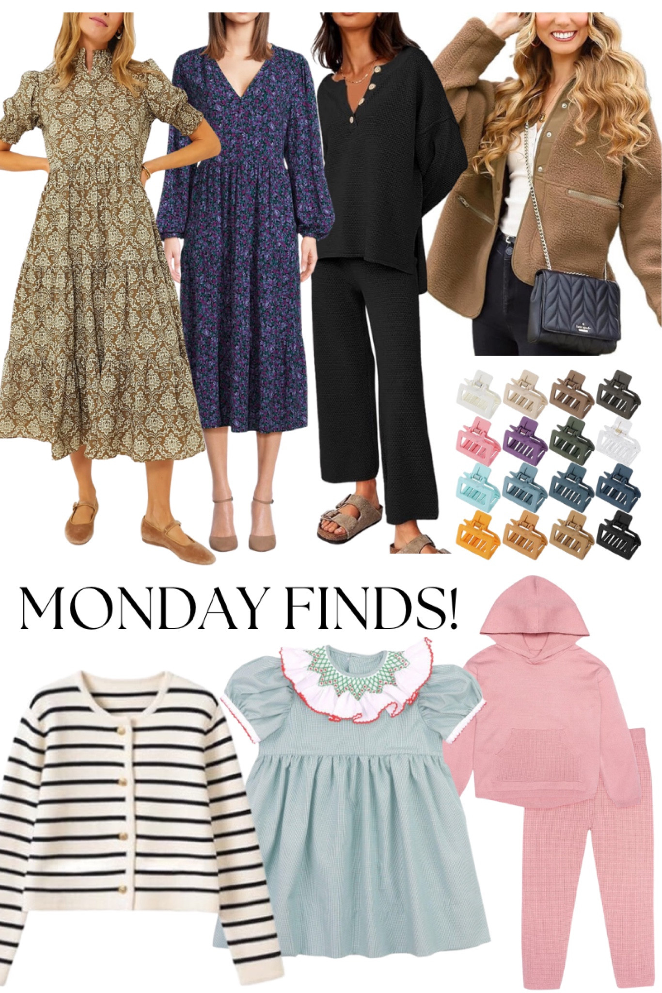 Monday finds!! New dresses, a comfy lounge set I’m loving, fleece jacket, the best striped cardigan I found in more colors, toddler girl Christmas and Walmart sets! 

#LTKSeasonal #LTKkids #LTKHoliday