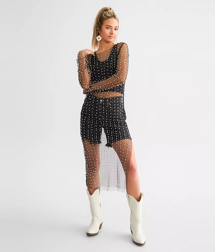 Endless Blu Embellished Mesh Maxi Top | Buckle
