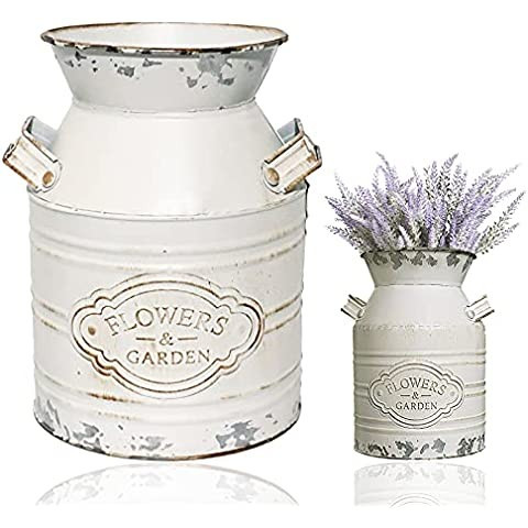 Yoillione Milk Jug Vase White Farmhouse Vase Decor, Country Vase Metal Flower Vase Rustic Jug for... | Amazon (US)