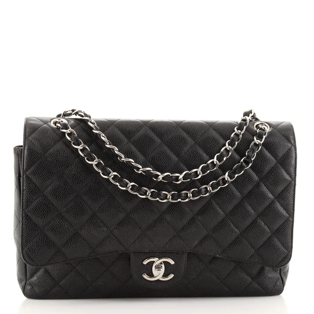 Chanel Classic Double Flap Bag Quilted Caviar Maxi Black 1187491 | Rebag