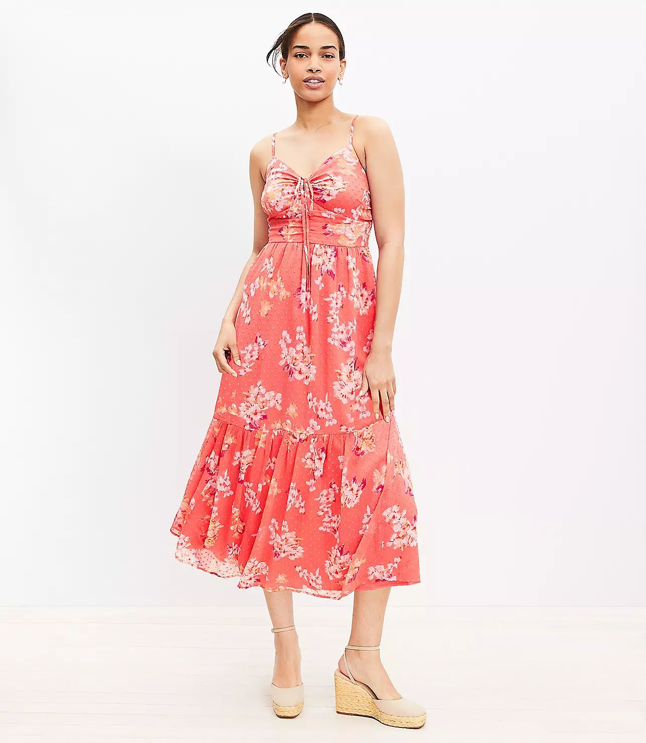 Ikat Floral Clip Keyhole Strappy Midi Dress | LOFT