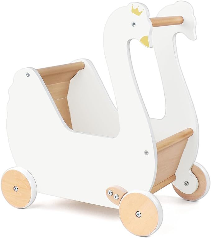 Wooden Doll Stroller,Baby Pram Stroller Toy,Wooden Swan Baby Walker,Baby Stroller Toy for Toddler... | Amazon (US)