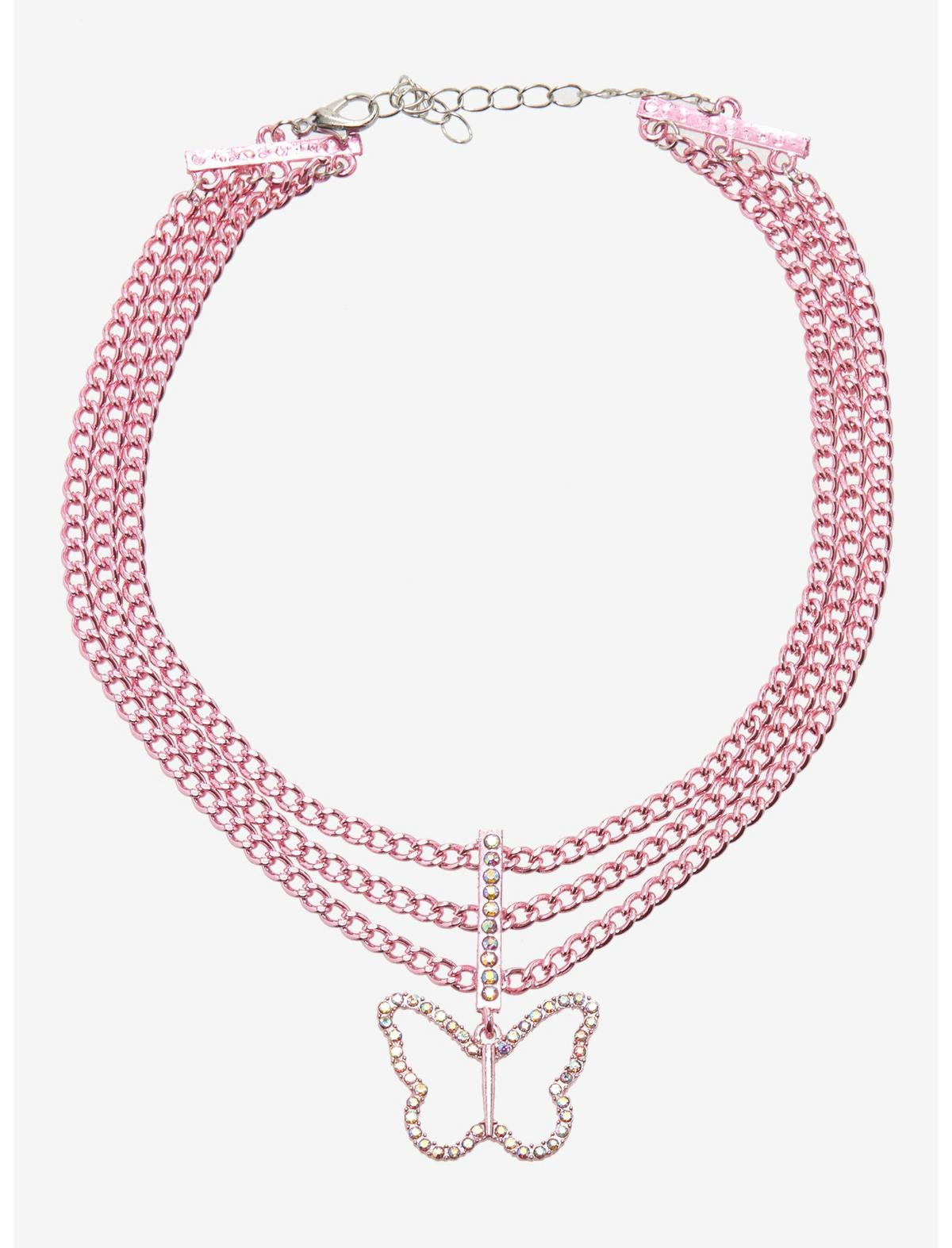 Pink Bling Butterfly Chain Choker | Hot Topic | Hot Topic