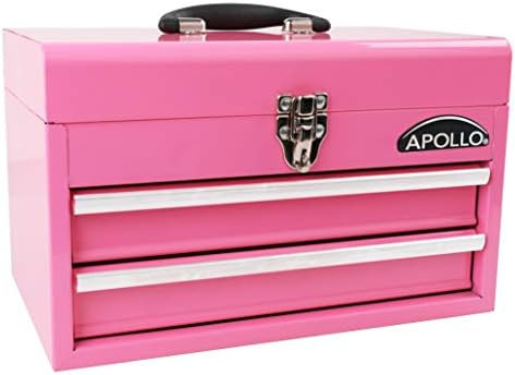 APOLLO TOOLS Pink Metal Tool Box with Deep Top Compartment and 2 Drawers in Heavy-Duty Steel Ches... | Amazon (US)