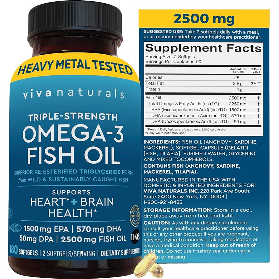 Triple Strength Omega 3 Fish Oil Supplement for Men and Women – 2500 mg High-Potency, Easy-to-A... | Amazon (US)