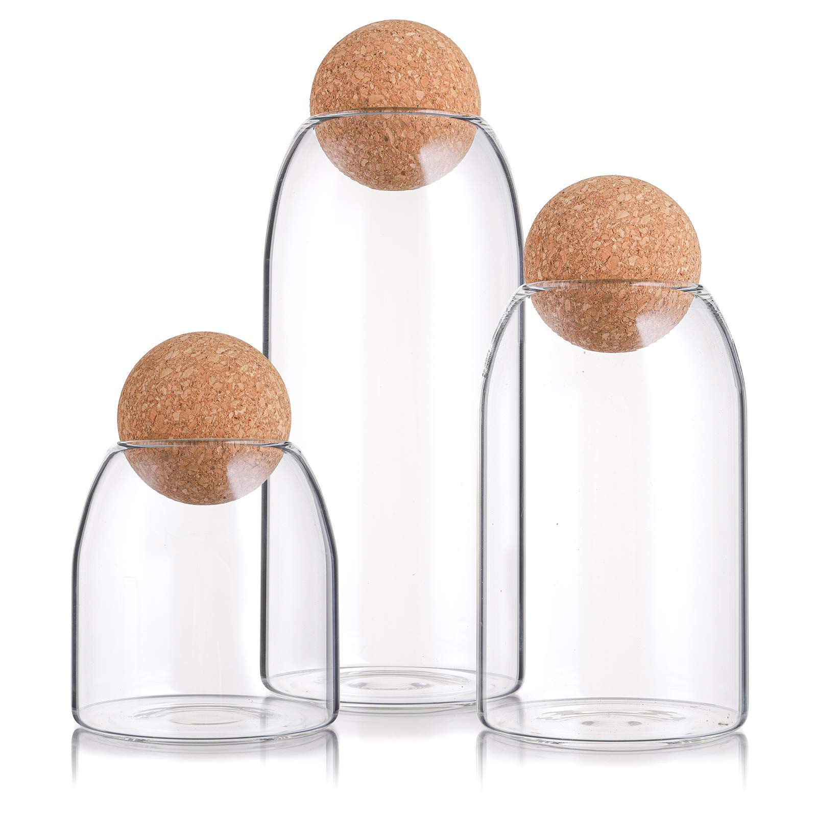 Suwimut 3 Pack Glass Storage Jar with Ball Cork Lid, Clear Glass Canisters with Cork Ball, Cute D... | Amazon (US)