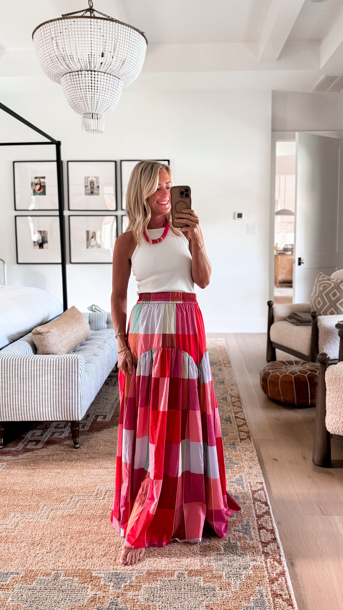 Such a fun maxi skirt to style! I’m obsessed with the color block pattern on this one. 
Tank: small
Skirt: small

#LTKootd #LTKOver40 #LTKSeasonal