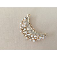 Gold Moon Brooch.crescent Brooch.rhinestone Pearl.pearl Brooch.gold Broach.gold Pin.vintage Style.cr | Etsy (US)