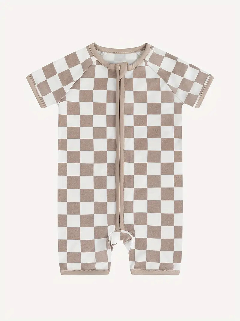 MIOZING Newborn Baby Bamboo Light Grey Checkerboard Short Sleeve Bodysuit | Temu Affiliate Program