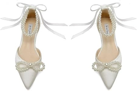 Pearl Wedding Shoes for Bride Flats Pointed Toe Flat Bridal Shoes Women Evening Dress Shoes | Amazon (US)