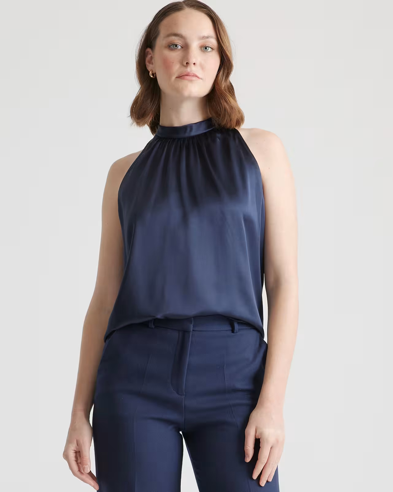 100% Washable Silk Halter Top in Navy | Quince