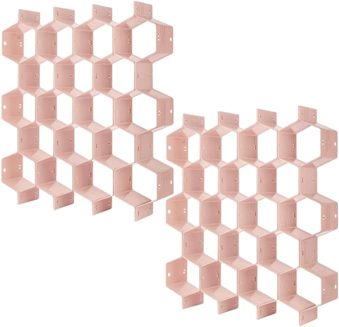 Poeland Drawer Divider Organizer 8pcs DIY Plastic Grid Honeycomb Drawer Divider Pink 2 Pack | Amazon (US)