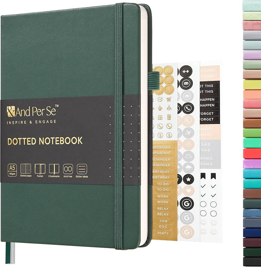 &And Per Se Dotted Journal Notebook, A5 Hardcover Leather Bullet Dotted Journal, 160 Pages 100 gs... | Amazon (US)