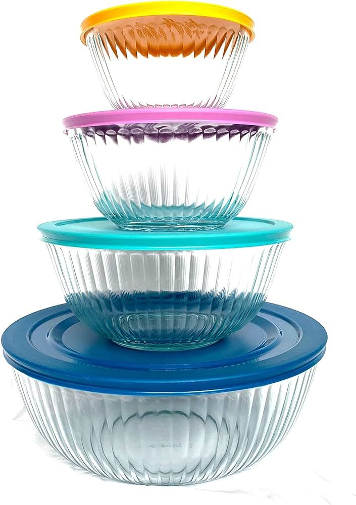 pyrex 100+ Years Glass Mixing Bowls 8-Piece Improved (Limited Edition) - Assorted Colors Lid | Amazon (US)