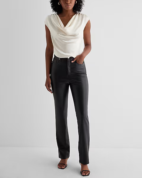 Super High Waisted Faux Leather '90s Slim Pant | Express