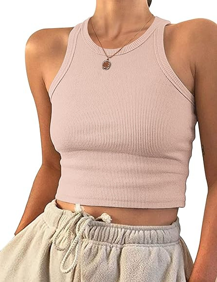 DEFJOOY Womens Crop Tank Top Y2k Tops Ribbed Crewneck Sleeveless Basic Tees | Amazon (CA)