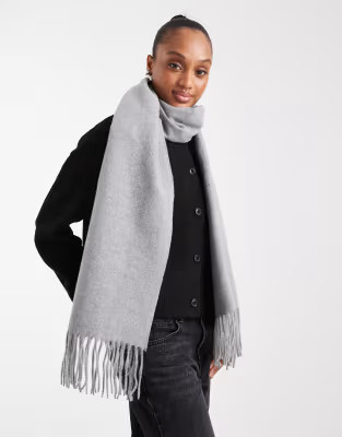 ASOS DESIGN woven supersoft scarf with tassels in heather gray | ASOS | ASOS (Global)