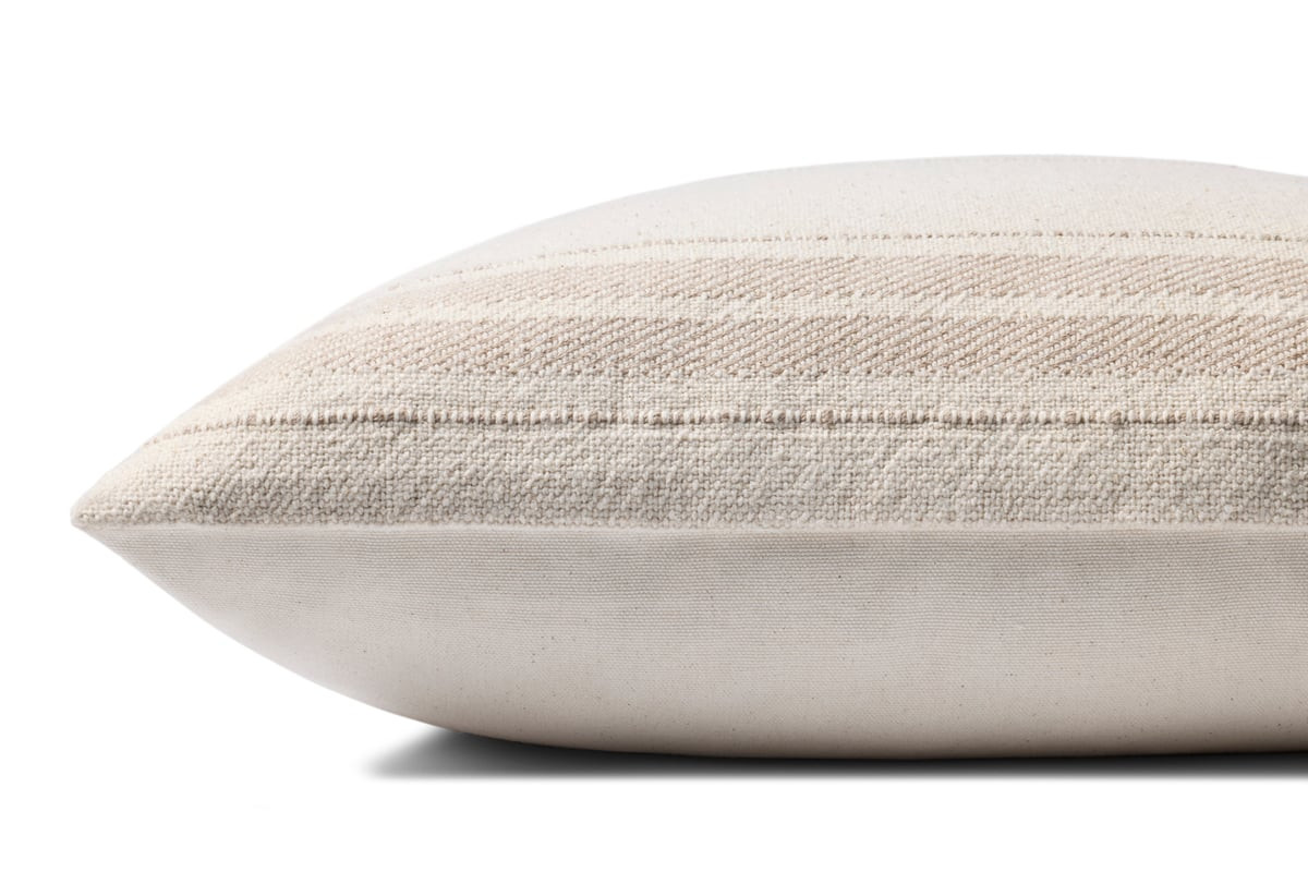 Selena Pillow PMH-0076 Natural/Ivory Cotton Striped | Rugs Direct