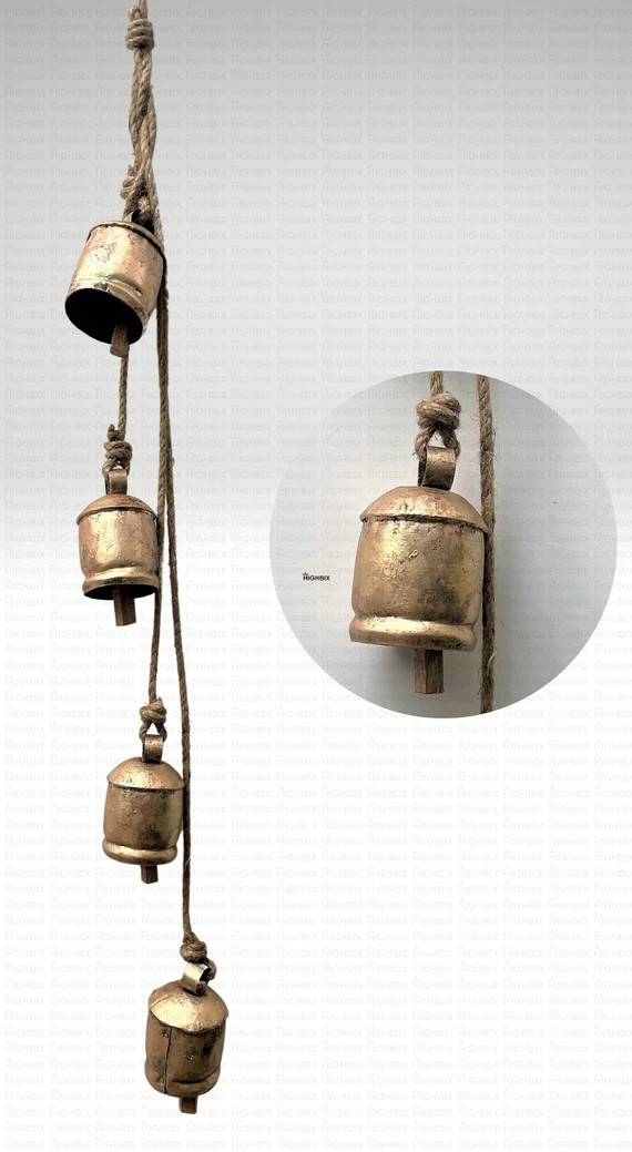 HIGHBIX 10cm Large Rustic Vintage Lucky Round Cow Bells On Rope 4 Bells Cluster Wall Hanging Déc... | Etsy (US)