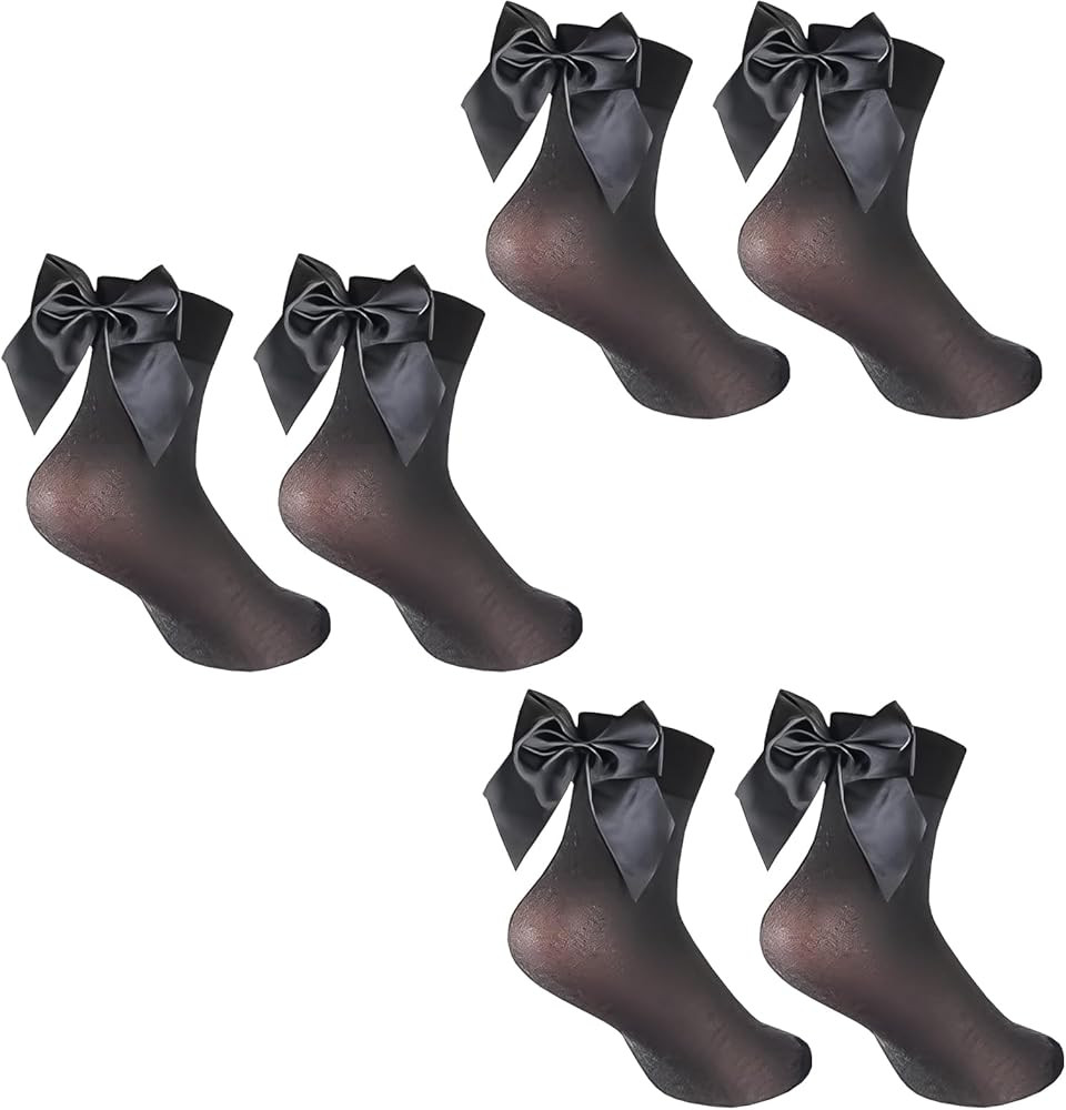 Bow Socks Women 3 Pairs Glitter Socks Sparkling Sheer Black Crew,Socks with Bows for Women Cute S... | Amazon (US)