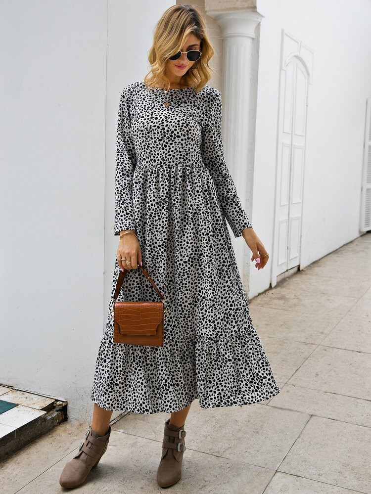 Dalmatian Print Ruffle Hem Smock Dress | SHEIN