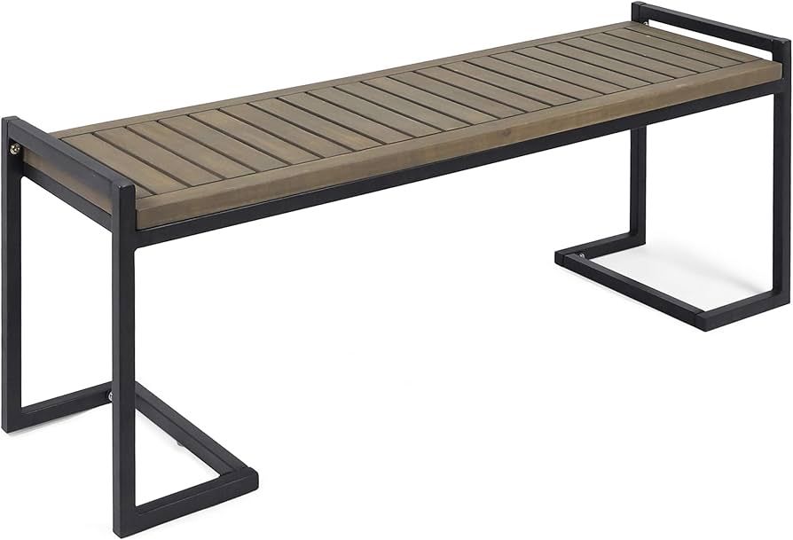 Christopher Knight Home Noel Outdoor Industrial Acacia Wood and Iron Bench, Gray, Grey Finish/Bla... | Amazon (US)