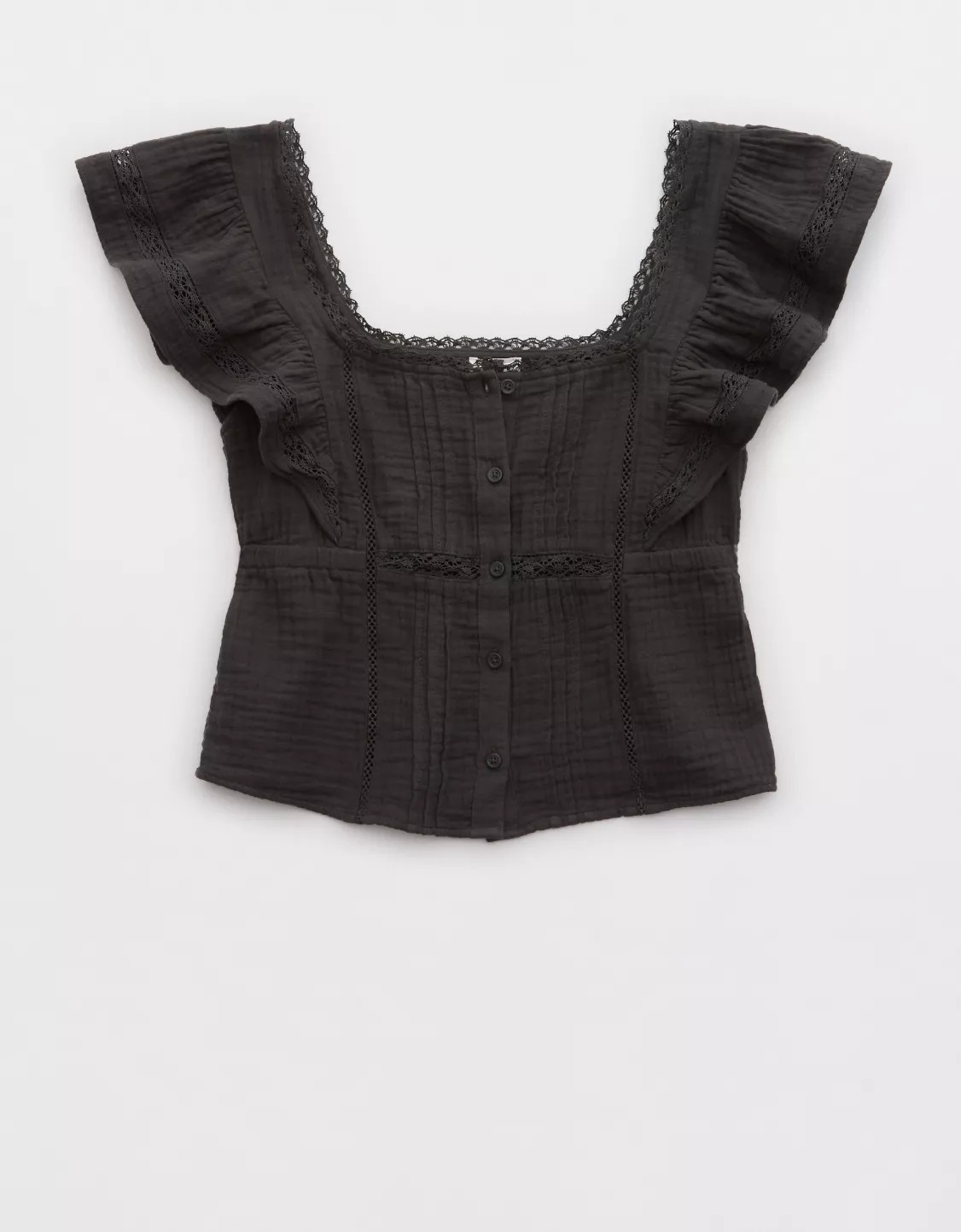 Aerie Button Front Ruffle Sleeve Top | Aerie