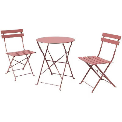 3-Piece Folding Bistro Set, Foldable Patio Table & 2 Chairs with Premium Frame for Outdoor Garden, Balcony, and Patio, Pink | Target