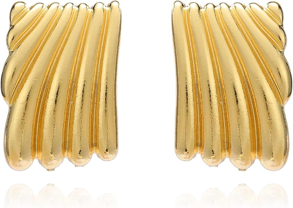 Minimalist Alloy Chunky Striped Rectangle Geometric Square Statement Stud Earrings for Women Jewe... | Amazon (US)