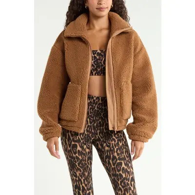 Zella Haven Faux Shearling Zip Front Jacket in Brown Toffee at Nordstrom, Size Large | Nordstrom