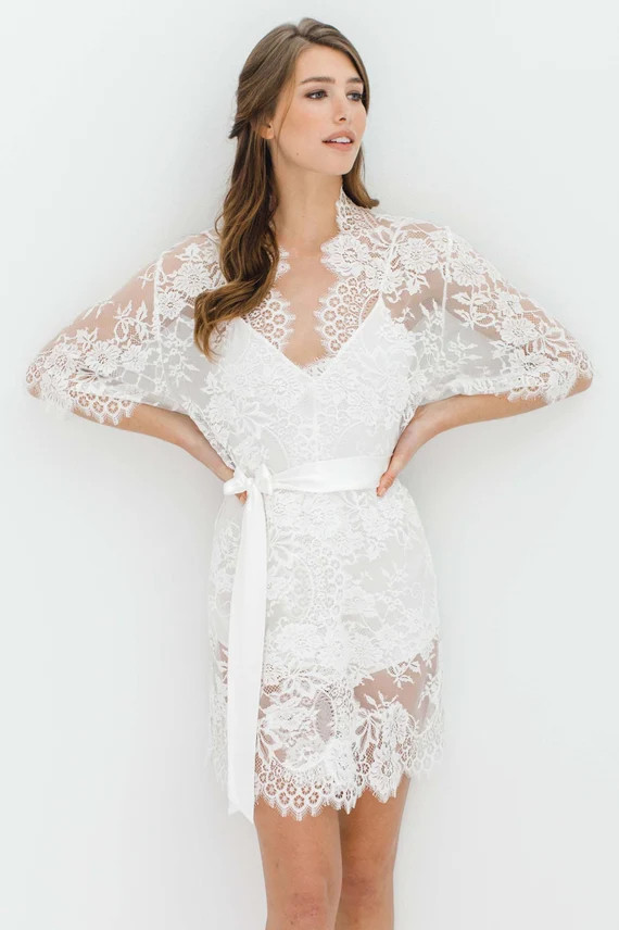 Swan Queen Bridal French lace robe in Ivory - Style 102SH | Etsy (US)