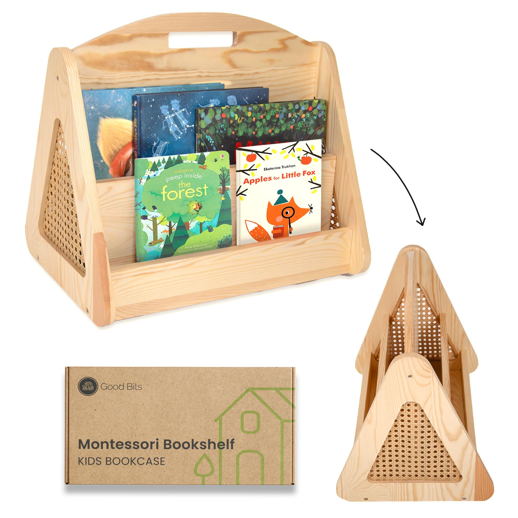 Double-Sided Montessori Bookshelf for Kids, Rattan Book Shelf for Kids Rooms, Nursery Book Shelve... | Amazon (US)