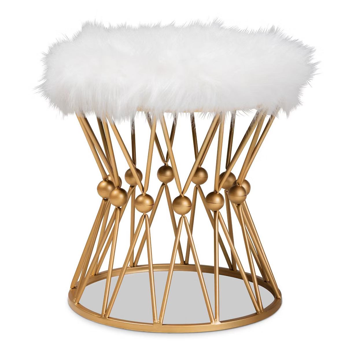 Leonie Faux Fur Upholstered Metal Ottoman White/Gold - Baxton Studio | Target