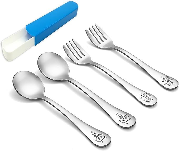 TeamFar Toddler Kids Preschoolers Utensil Flatware Silverware Set, Pure Stainless Steel, Non Toxi... | Amazon (US)