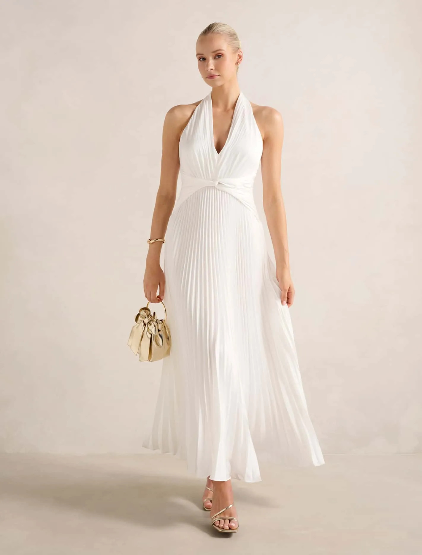 Natasha Pleated Satin Halter Maxi Dress | Ever New (CA)