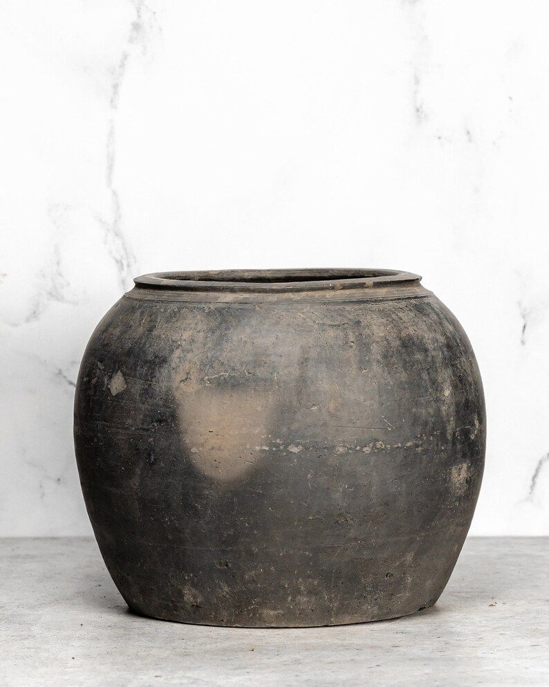 Large Vintage Grey Clay WabiSabi Pot {X2} (Free Shipping) | Etsy (US)