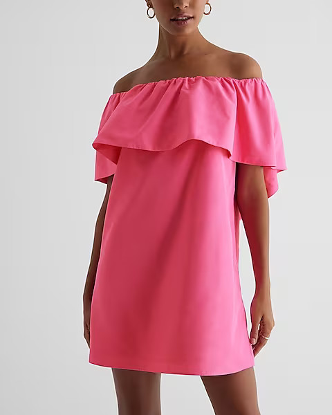 Off The Shoulder Ruffle Overlay Mini Dress | Express