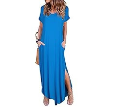 Arolina Women's Summer Maxi Dress Short Sleeve V Neck Casual Loose Long Beach Split Dresses with ... | Amazon (US)