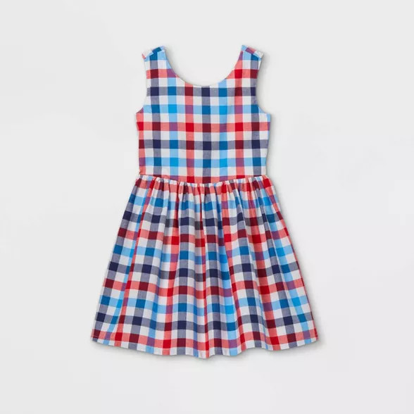 Girls' Americana Gingham Woven Sleeveless Dress - Cat & Jack™ Red/Blue | Target